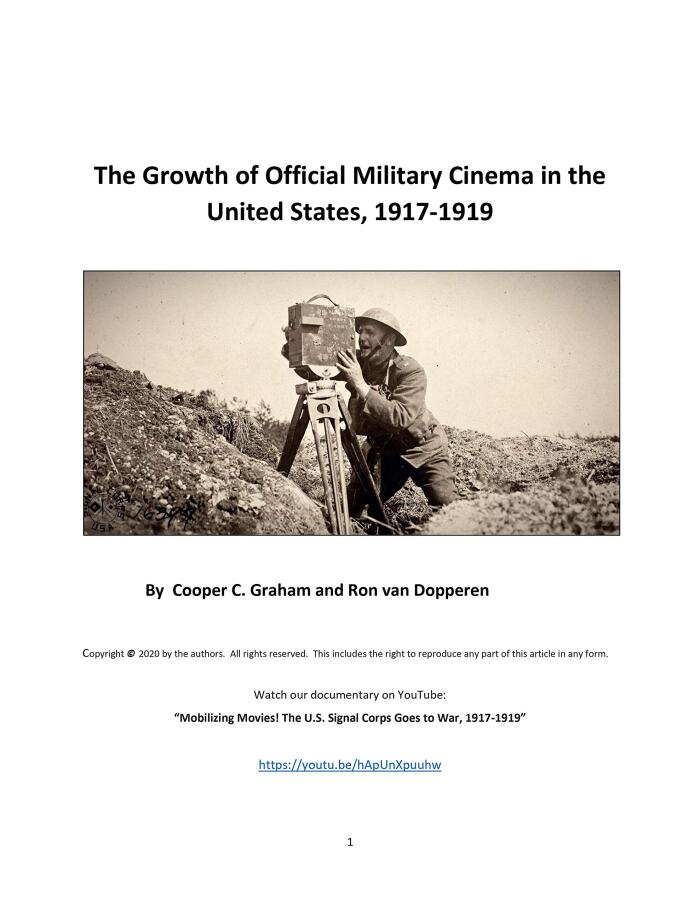 The Birth of Military Cinematography in the United States, 1917-1919
