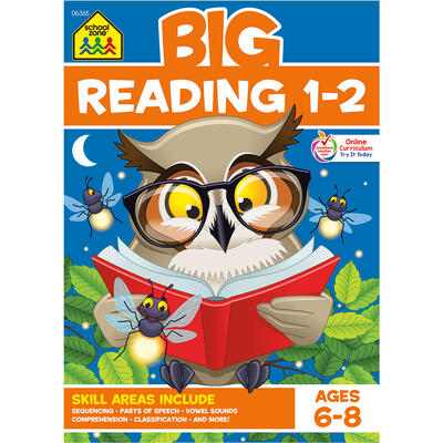 School Zone Big Reading 1-2 Workbook: 320 Pages, 1st Grade, 2nd Grade, Story Order, Parts of Speech, Comprehension, Phonics, Vowels, Ages 6-8