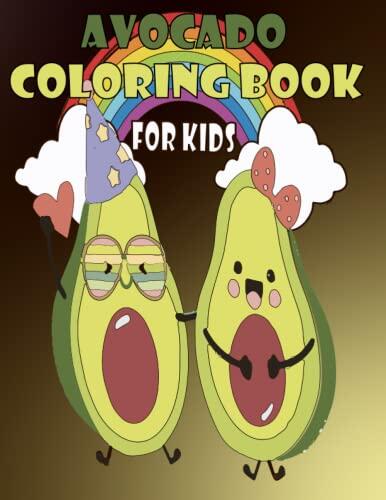 AVOCADO coloring book: Funny happy cute happy smiling couple of avocado in love. Cute cartoon avocado couple holding hands. Valentine's day greeting card. Vector illustration for any ... Plus