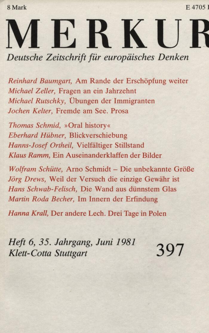 Merkur. Deutsche Zeitschrift für europäisches Denken. Heft 397, 35. Jahrgang