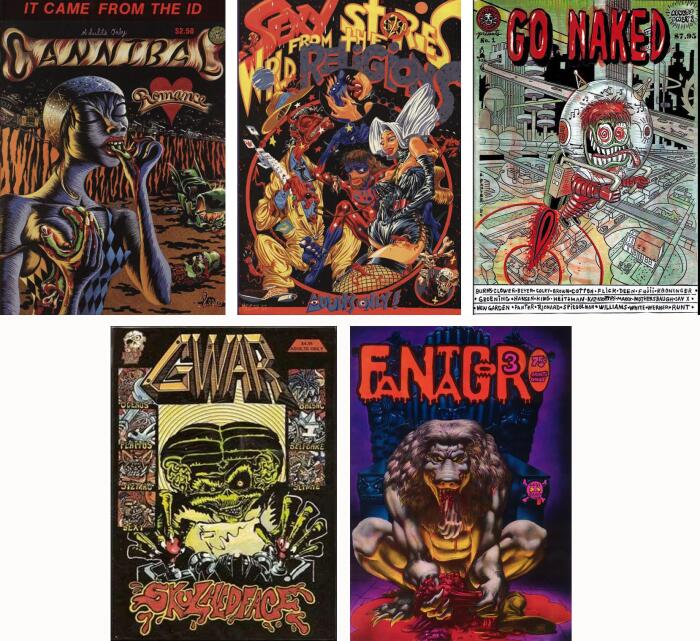 Cannibal Romance, Sexy Stories from World Religions, Go Naked, Fantagor 3 and GWAR's Skulheadface - Bundle of Five (5) Last Gasp Adult Comix