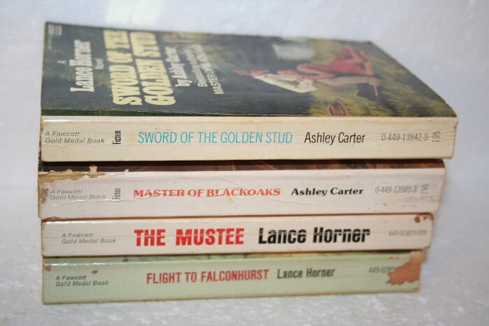 Lance Horner Novels collection[ Flight to Falconhurst(1971); The Mustee (1967);Master of Blackoaks (1976) by Ashley Carter; Sword of the Golden Stud (1977) by Ashley Carter]
