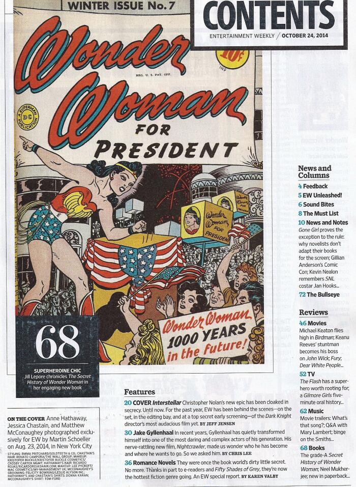 Interstellar (wow) Wonder Woman (Nightcrawler) Entertainment Weekly Magazine