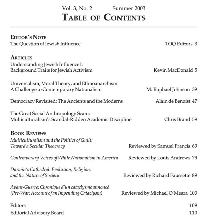 The Occidental Quarterly: Western Perspectives on Man, Culture, and Politics, Vol. 3, No. 2