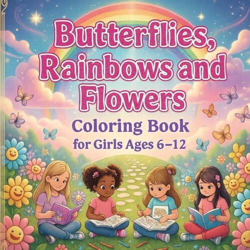 Butterflies, Rainbows and Flowers Coloring Book for Girls Ages 6-12: A Fun and Relaxing Coloring Book Filled with Beautiful Butterflies, Magical Rainbows, and Lovely Flowers
