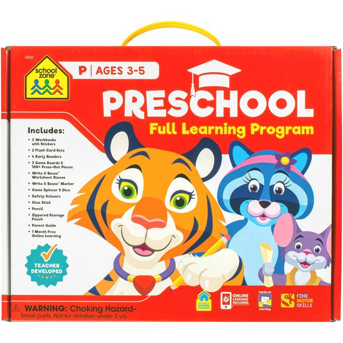 School Zone Full Learning Program for Preschool: Curriculum Set of Workbooks, Flash Cards, Early Reading, Educational Games, Write & Reuse, Alphabet, Numbers, Math, Colors, Shapes, Stickers, and More
