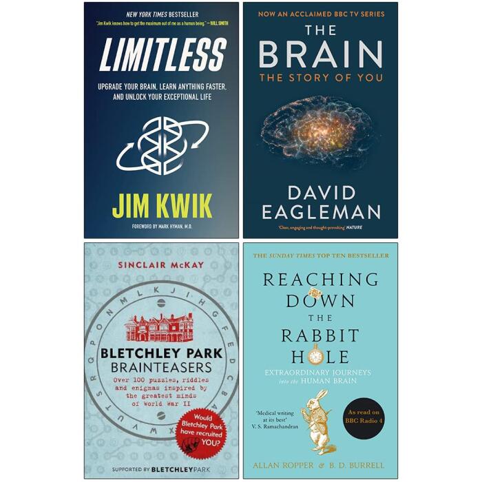 Limitless[Hardcover], The Brain The Story of You, Bletchley Park Brainteasers, Reaching Down the Rabbit Hole 4 Books Collection Set