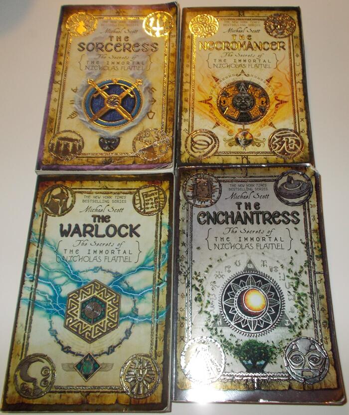 Author Michael Scott Four Book Bundle (Books 3,4,5, and 6) of The Secrets Of The Immortal Nicholas Flamel Series, Includes: Book 3, The Sorceress - Book 4, The Necromancer - Book 5, The Warlock - Book 6, The Enhantress