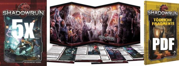 Shadowrun, 5. Edition-Bundle+SC-Sichtschirm+PDF-Abenteuer