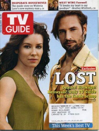 TV Guide May 8, 2006: Evangeline Lilly and Josh Holloway / Lost, Desperate Housewives, West Wing Farewell, Kyle MacLachlan, Stephen Collins, Prison Break, Lauren Holly / NCIS, Malcolm in the Middle