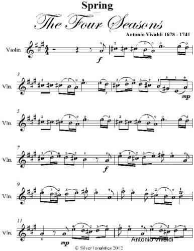 Spring Four Seasons Easy Violin Sheet Music