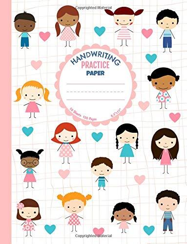 Handwriting Practice Paper: Blank Lined Paper Notebook with Cute Boys and Girls, Large Composition Book for Kids from Kindergarten to 3rd Grade, 8,5x11 inches 50 Sheets/100 Pages, Dotted Midline