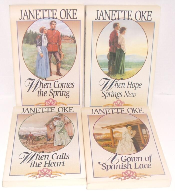 Author Janette Oke Four Book Bundle Bundle, Includes: A Gown of Spanish Lace - When Calls the Heart - When Comes the Spring - When Hope Springs New