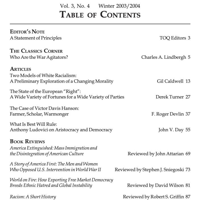 The Occidental Quarterly: Western Perspectives on Man, Culture, and Politics, Vol. 3, No. 4