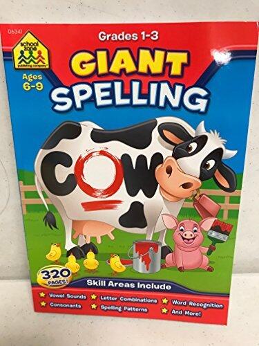 School Zone - Giant Spelling Workbook - Ages 6-9, Vowels, Blends, Spelling, Word Recognition, Letter Combinations