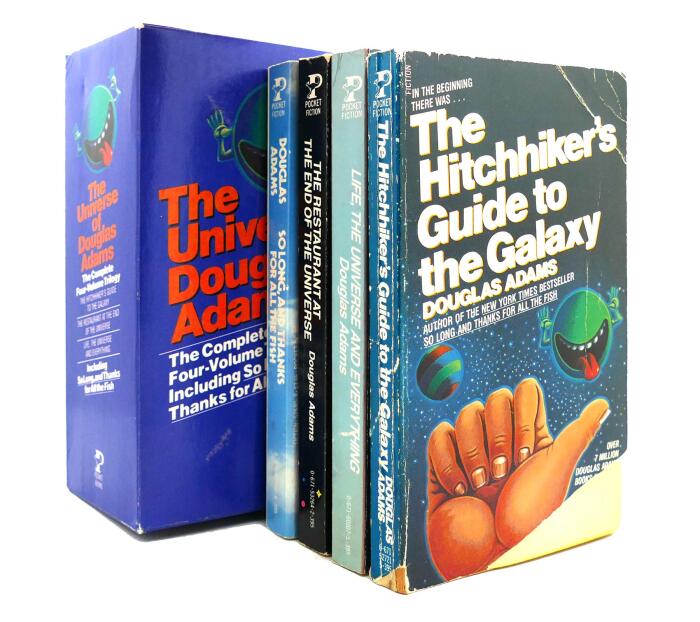 Douglas Adams -Hitchhiker Trilogy -4 Book Set -The Hitchhikers Guide to the Galaxy -The Restaurant at the End of the Universe -Life, the University and Everything -So Long, and Thanks For All the Fish