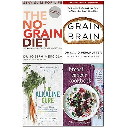 the no-grain diet, grain brain, the alkaline cure and breast cancer cookbook 4 books collection set - conquer carbohydrate addiction and stay slim for life, the surprising truth about wheat carbs