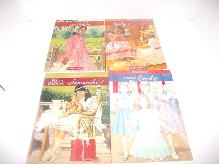 American Girl Four Book Bundle Collection Includes: Happy Birthday Samantha - Brave Emily - Meet Addy - Addy Saves The Day