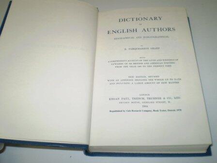 A Dictionary of English Authors: Biographical and Bibliographical
