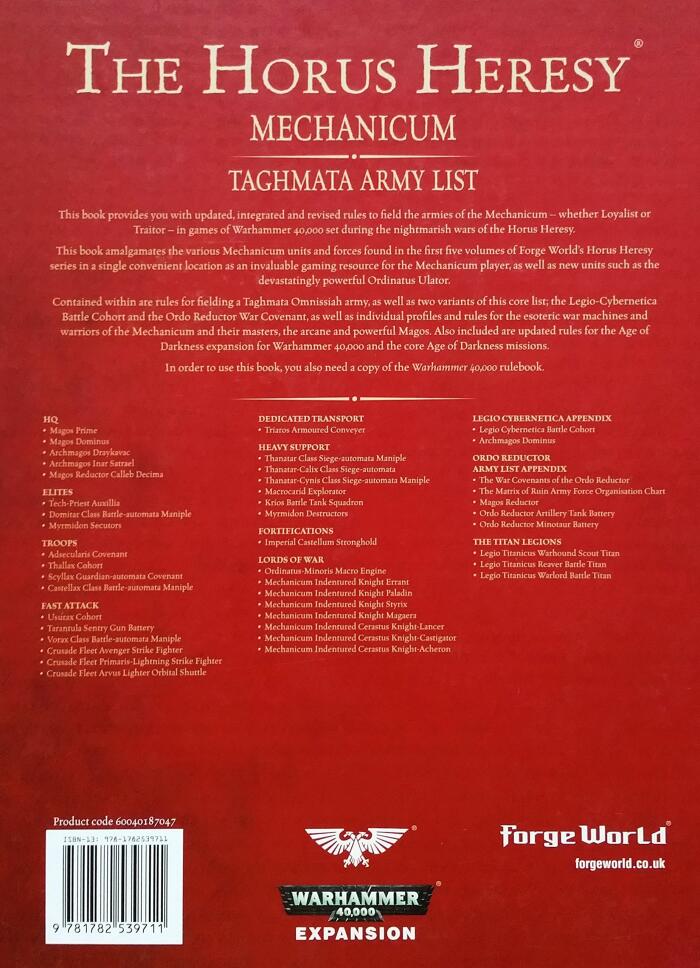 The Horus Heresy: Mechanicum: Taghmata Army List for Battles in the Age of Darkness