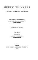 Greek Thinkers: A History of Ancient Philosophy, 3 Vols
