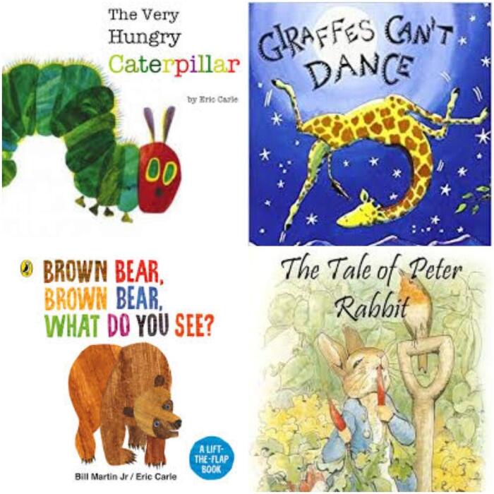 Collection (4 Books): The Very Hungry Caterpillar, Giraffes Can't Dance, Brown Bear, Brown Bear, What Do You See?, The Tale of Peter Rabbit